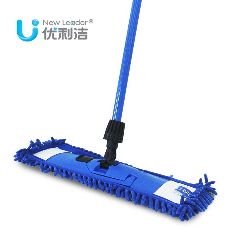 优利洁 木地板雪尼尔伸缩杆平板拖把 布套式替换拖布头 尘推 深蓝色