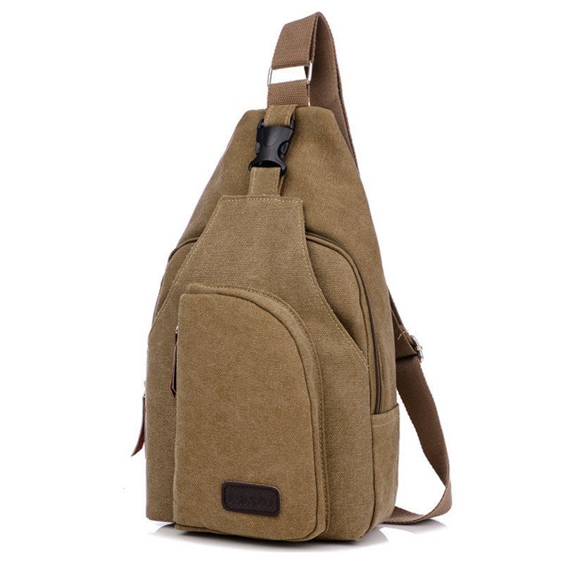 薇思黛 2016新款 韩版休闲男士胸包运动帆布男包小包包多功能户外小挎包潮 小号卡其色