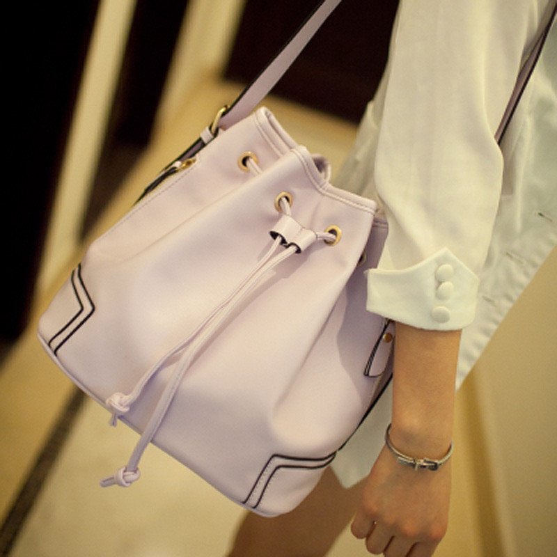 薇思黛 2016新款 潮韩版时尚百搭水桶包女士单肩斜挎包大包包女包 香芋紫