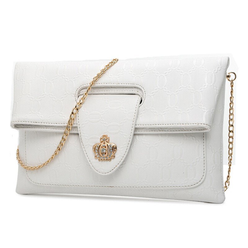 薇思黛 2016新款 女包链条压纹手拿信封包时尚单肩斜跨包韩版潮小包包 象牙白