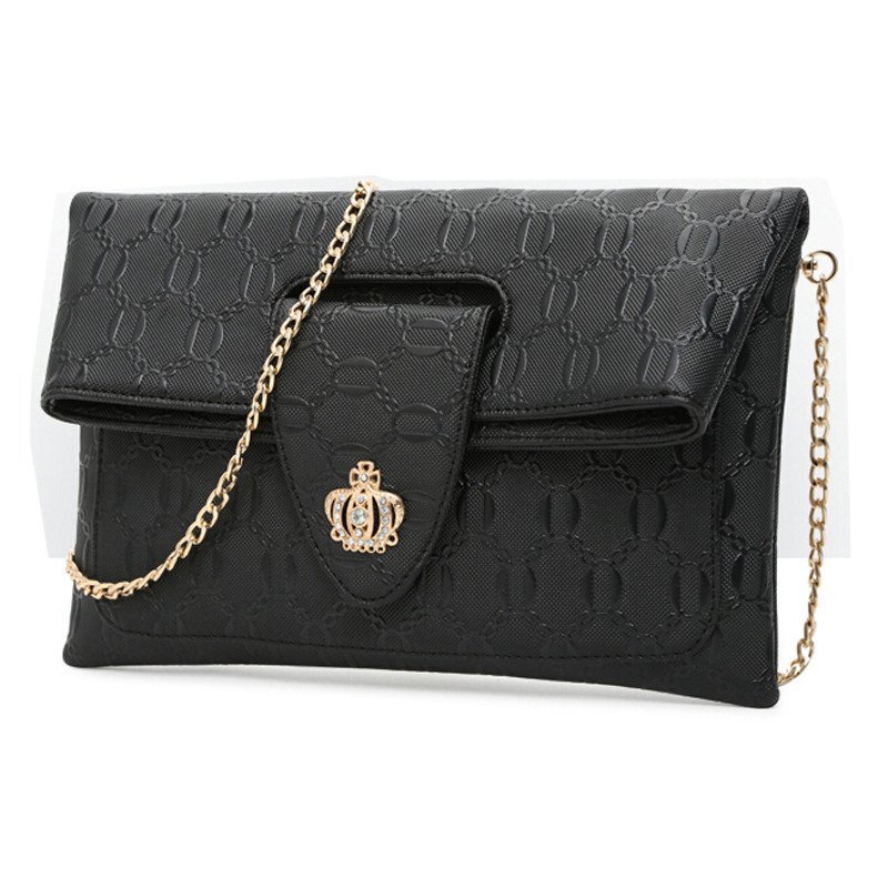薇思黛 2016新款 女包链条压纹手拿信封包时尚单肩斜跨包韩版潮小包包 黑色