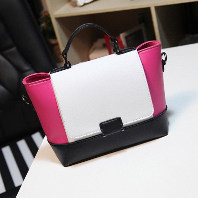 薇思黛 2016新款 韩版潮流女包通勤手提包简约大包包女士百搭斜挎单肩包 玫红色中号