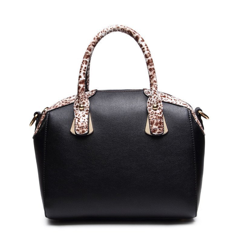 薇思黛 2016新款 欧美时尚豹纹贝壳包手提单肩斜跨包潮流女包 黑色