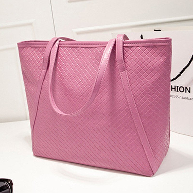 薇思黛 2016新款 欧美时尚休闲复古编织纹女士单肩包手提包大包包潮流女包 粉红色