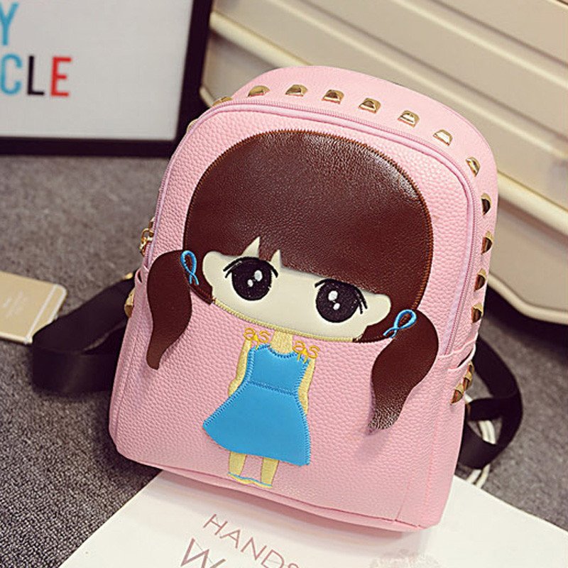 薇思黛 2016新款 潮流可爱双肩包卡通可爱时尚女士铆钉背包女包 粉色