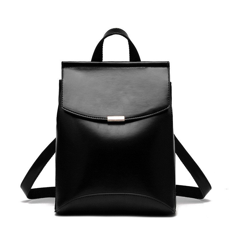 薇思黛 2016新款 双肩背包女韩版潮休闲学院风书包旅行PU皮两用背包 黑色