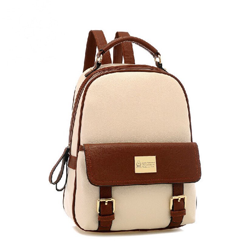 薇思黛 2016新款 韩版女包可爱卡通双肩背学生女包轻松小熊休闲包 米白色