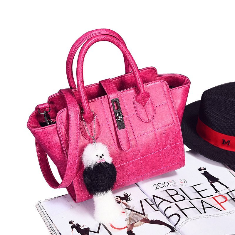 薇思黛 2016新品秋冬女包手提包PU时尚百搭手提单肩包斜挎包 包邮女包 玫瑰红色