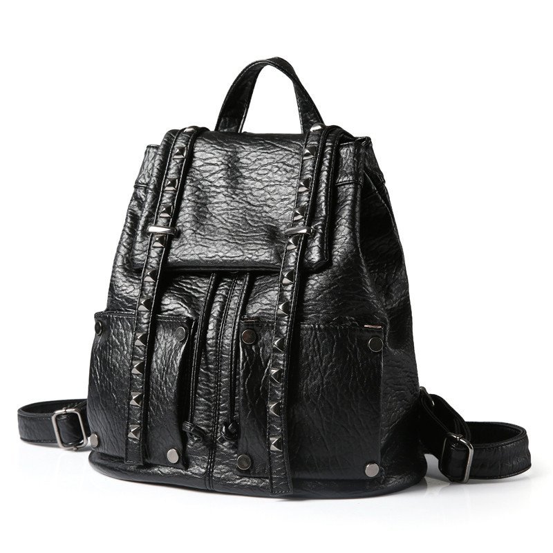 薇思黛2016新款PU女包 双肩包女韩版时尚休闲包学生书包 黑色