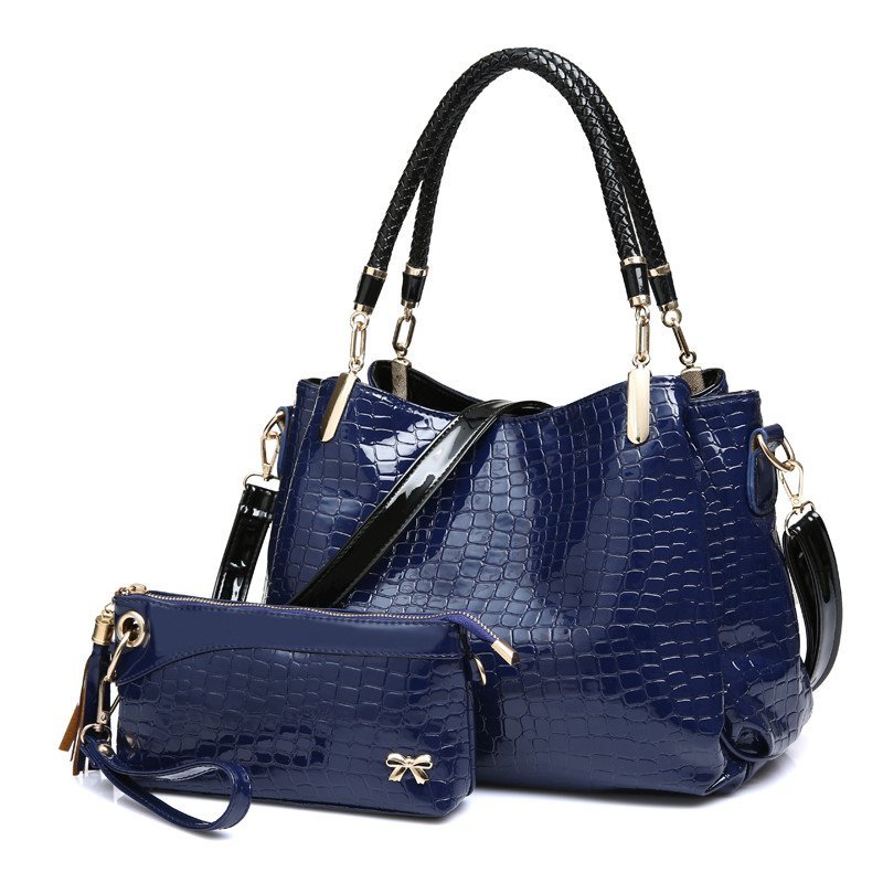 薇思黛2016秋季新款女包单肩包大容量斜挎包子母包二件套大包新款手提包 深蓝色