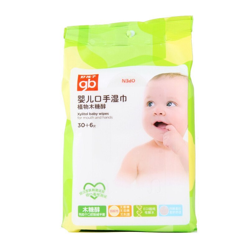 好孩子（Goodbaby）婴儿植物木糖醇口手湿巾 30片+6片 U1206
