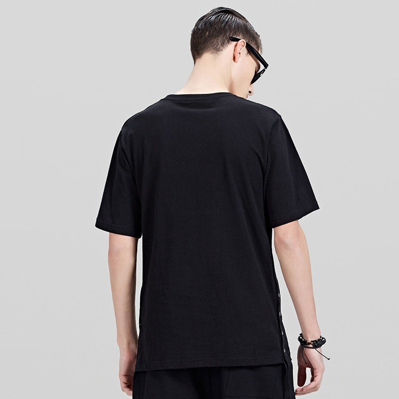 夏天新品纯棉百搭汗衫宽松圆领纯棉男士体恤 m 黑色