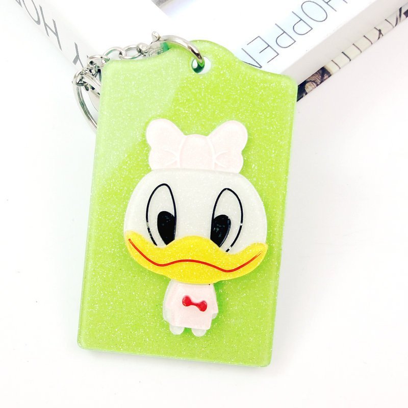 可爱卡通亚克力公交卡保护卡套 立体工作套挂扣a9b 鸭子绿色1个高清