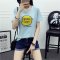 情娇婷2016夏冰爽高弹纯棉面料大码宽松显瘦T恤韩版女刺绣小鸡学生上衣#6022 2XL 黑色