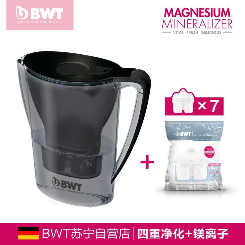 德国原装进口 BWT家用直饮净水壶滤水壶净水器2.7升一壶七芯 黑色