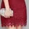 飘香2016夏季新款钩花镂空短袖蕾丝连衣裙V2478 XL 酒红色