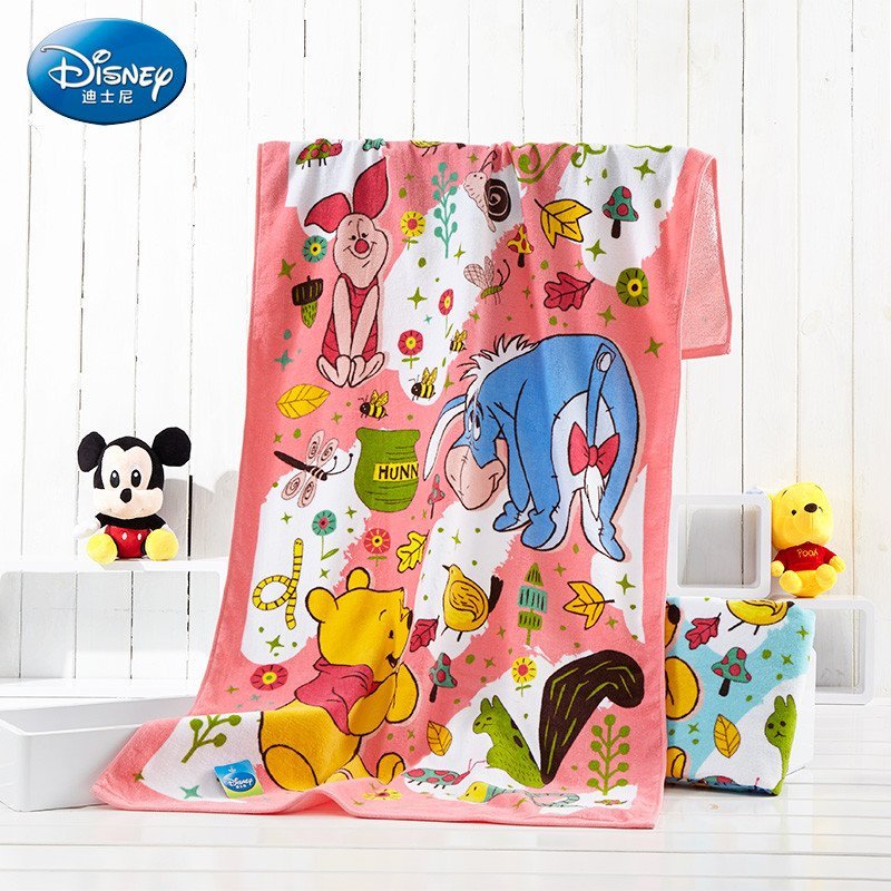 Disney迪士尼 维尼熊纯棉浴巾 柔软吸水 儿童宝宝浴巾抱被 70*138cm 粉色