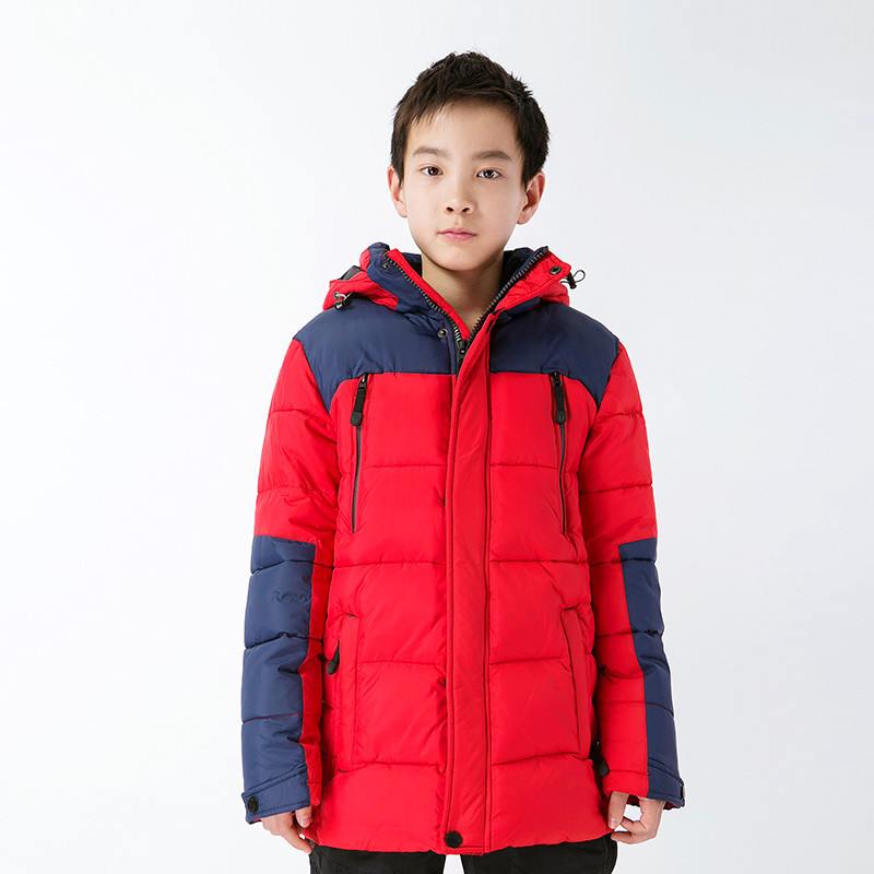 WHS沃海森 新款时尚青少年羽绒棉服 男童中长款拼接冬外套7541702 XL/44 橘红色/P