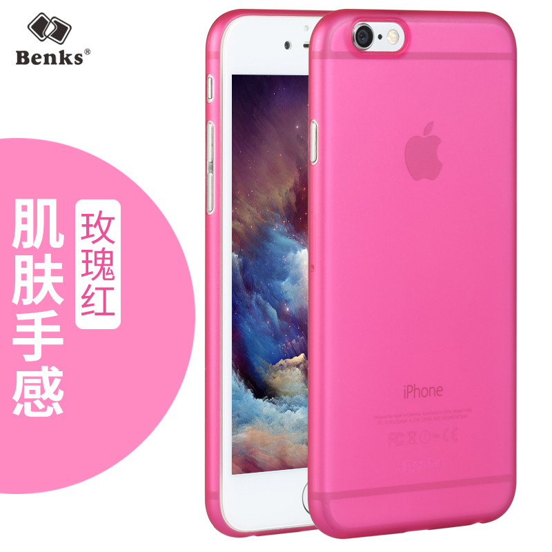 Benks iphone6s薄手机壳磨砂全包硬壳 苹果6简约保护套潮4.7寸 透明款【玫瑰红】