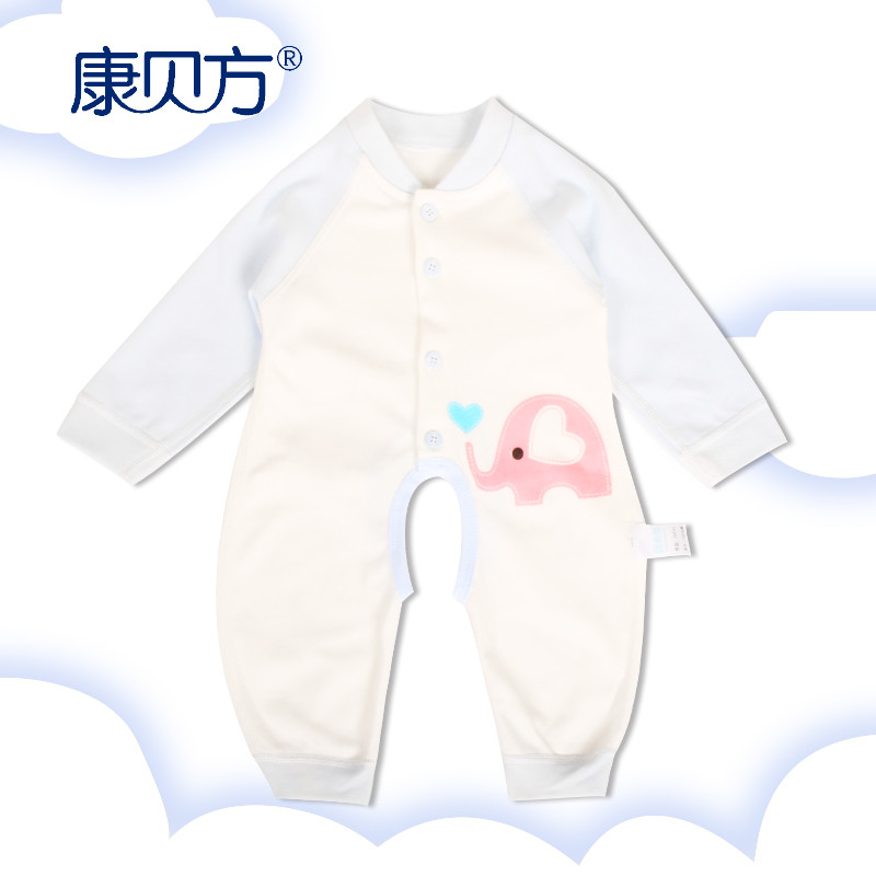 康贝方 婴儿内衣新生儿衣服 纯棉哈衣连体衣 男女宝宝秋冬爬服#2631 73#（适合身高69cm-75cm） 拼接小象开裆蓝色2632