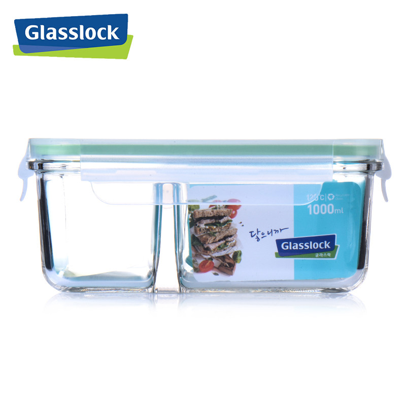 三光云彩(GLASSLOCK)保鲜盒韩国原装进口分隔玻璃饭盒可微波炉加热分格便当盒带盖密封碗 男女上班族带饭1000ml