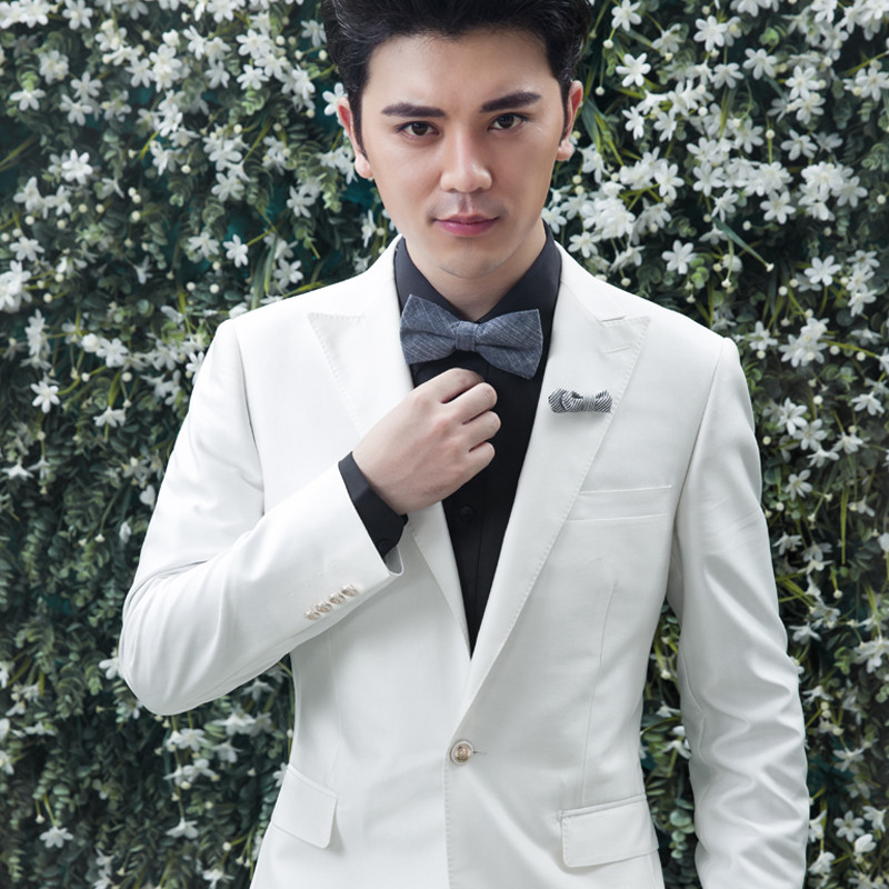 2016新款白色修身型一粒单排扣时尚都市西装套装 50码 白色