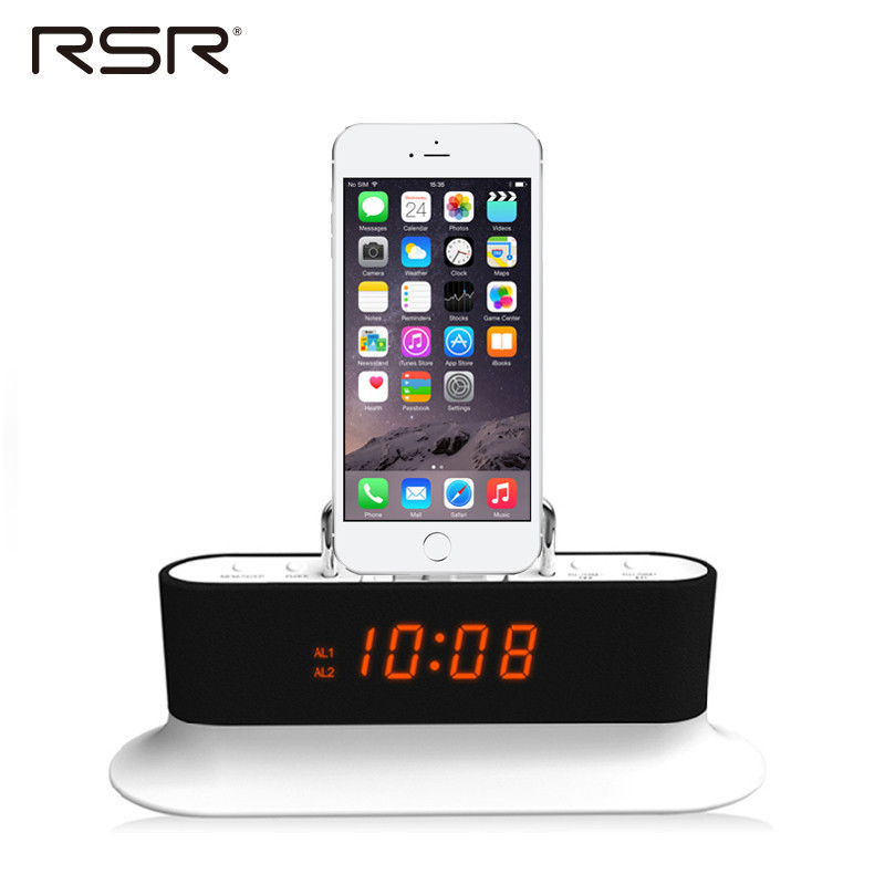 RSR CL12床头迷你苹果音响iphone5s/6手机充电底座闹钟蓝牙小音箱(黑色）