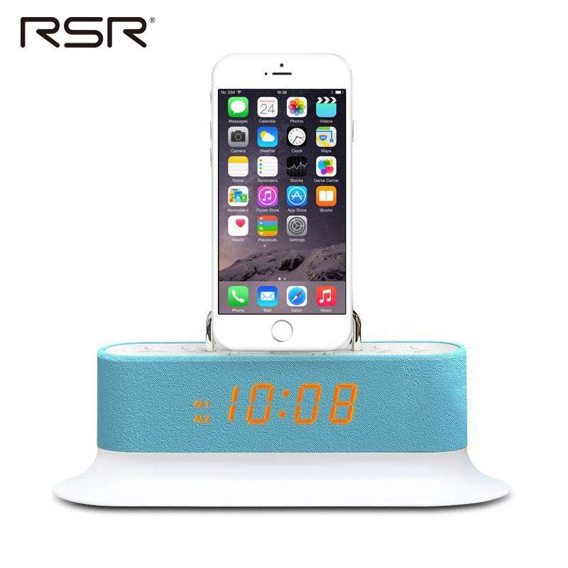 RSR CL12床头迷你苹果音响iphone5s/6手机充电底座闹钟蓝牙小音箱（蓝色）