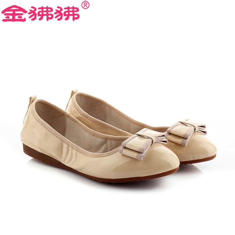 金狒狒蛋卷鞋16年新款秀气轻便单鞋牛筋底平底开车鞋蝴蝶结超软上班鞋 大码 杏色 38码