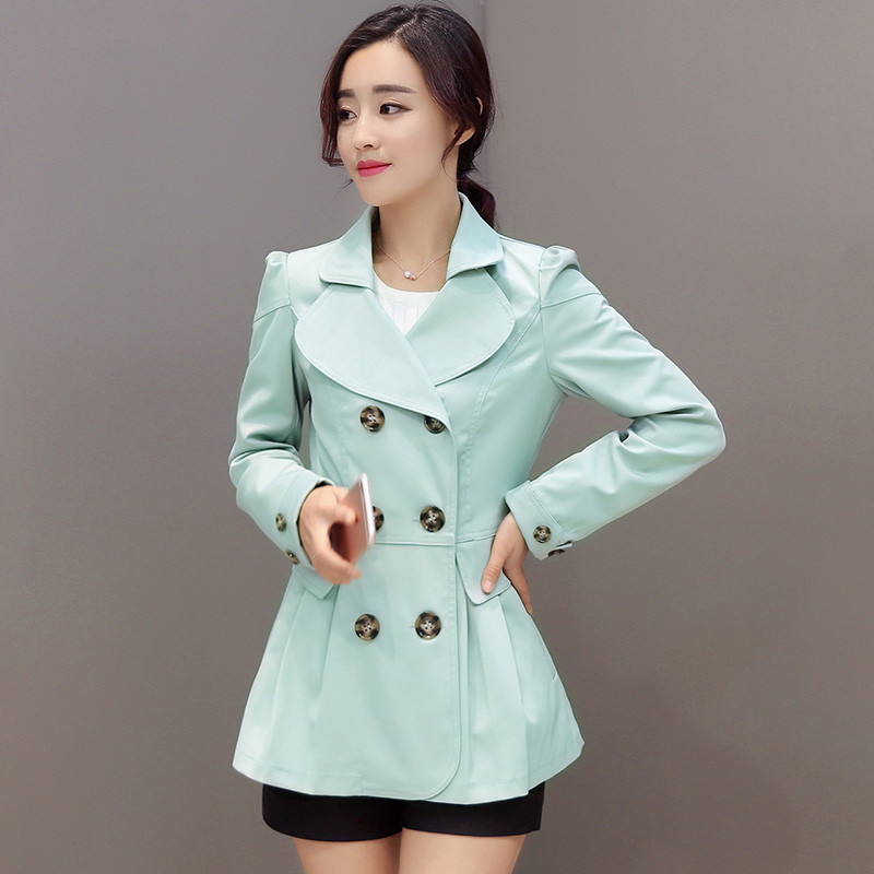 茧竹森 风衣女2016秋冬新款中长款韩版双排扣时尚外套 XXXXL 豆绿色
