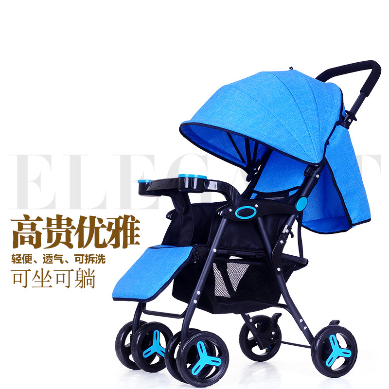 DIB婴幼儿伞车手推车可拆卸夏季轻便折叠宝宝车两用避震儿童伞车BB车可坐可躺小孩推车可转向 旗舰款亚麻梦幻蓝