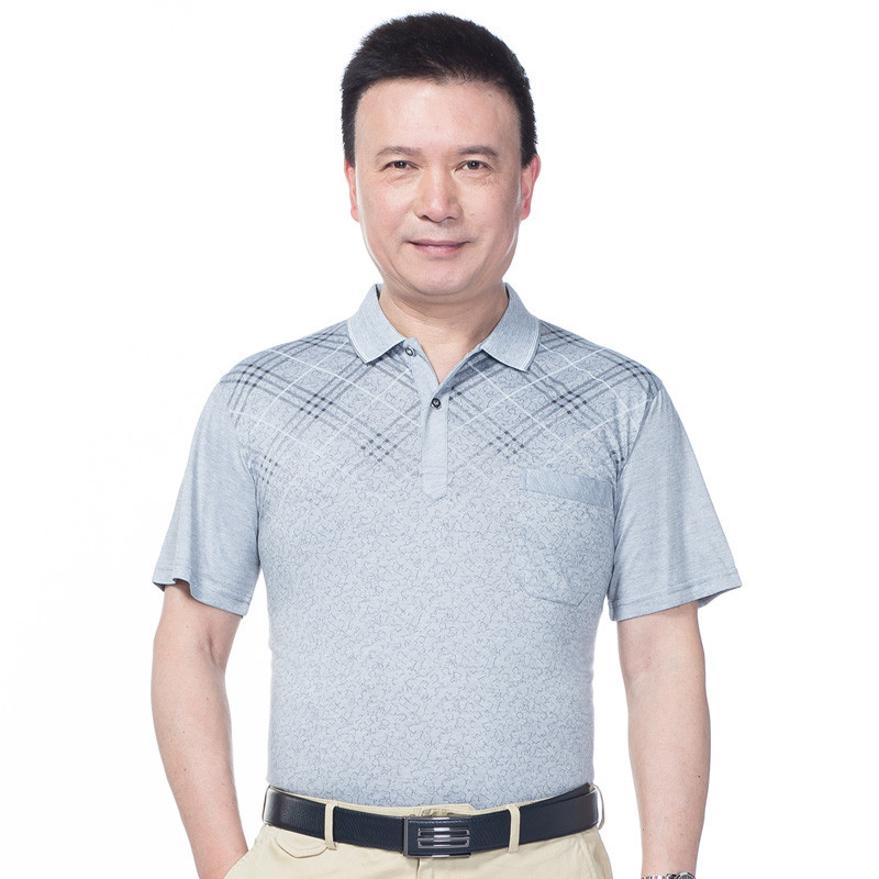 诺妮梦 2016 新款爸爸装夏季中年男士短袖t恤 中老年人男装体恤polo衫 XL 1605浅灰