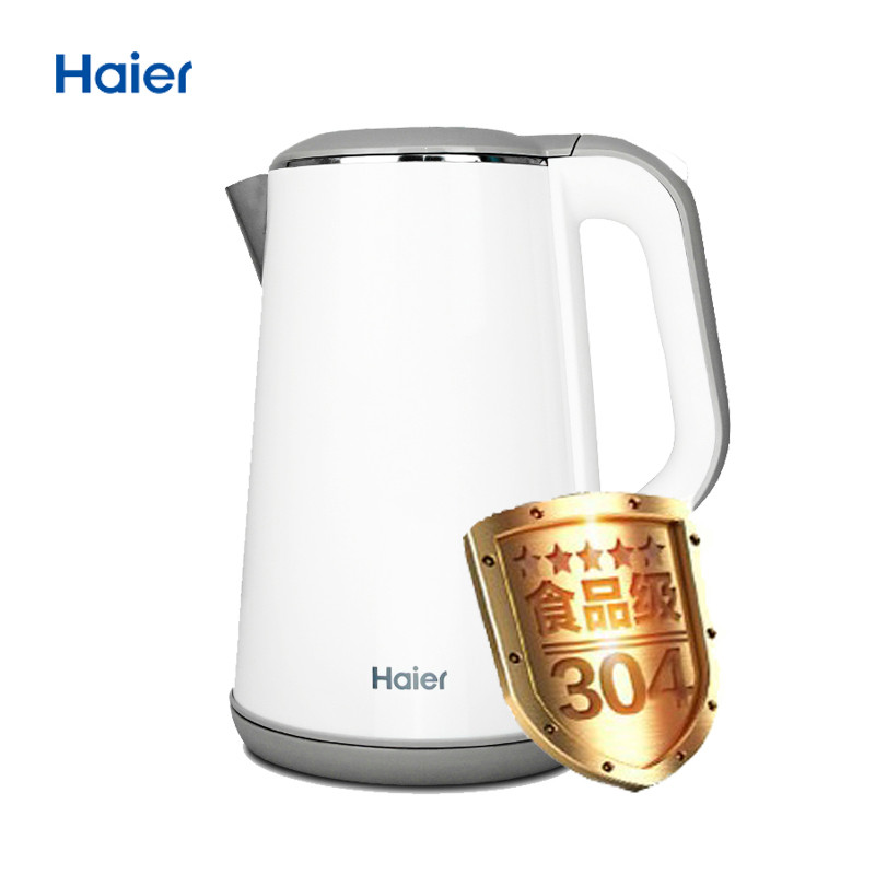海尔（Haier）HKT-2618C电热水壶 双层防烫保温优质温控器 1.6升容量 304不锈钢 电烧开水壶