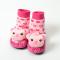 宝宝地板袜婴儿男女童布底皮边加厚毛圈秋冬学步鞋 防滑公仔袜 16cm(24-36个月) 粉色小熊