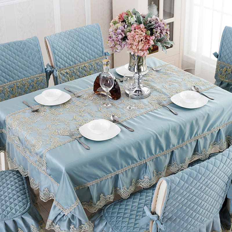 凡轩 桌布椅子垫椅子套餐椅垫餐桌布椅垫椅套套装茶几布台布 一个座垫+一个靠背 湖水蓝