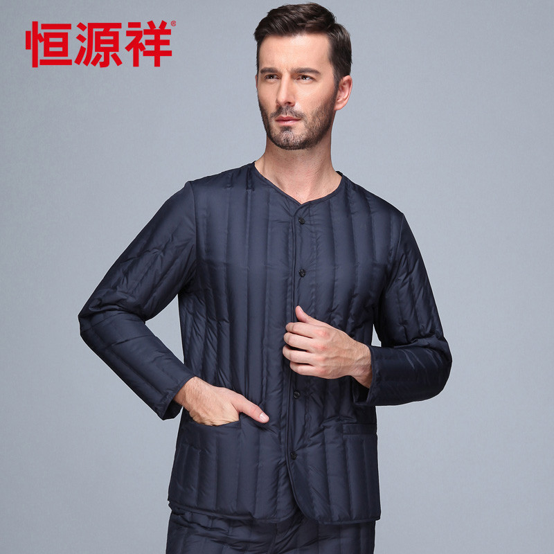 恒源祥 冬装中老年人轻薄羽绒服男内胆居家保暖内衣爸爸装羽绒内胆 170/88A/L 2231-1#深蓝纯色