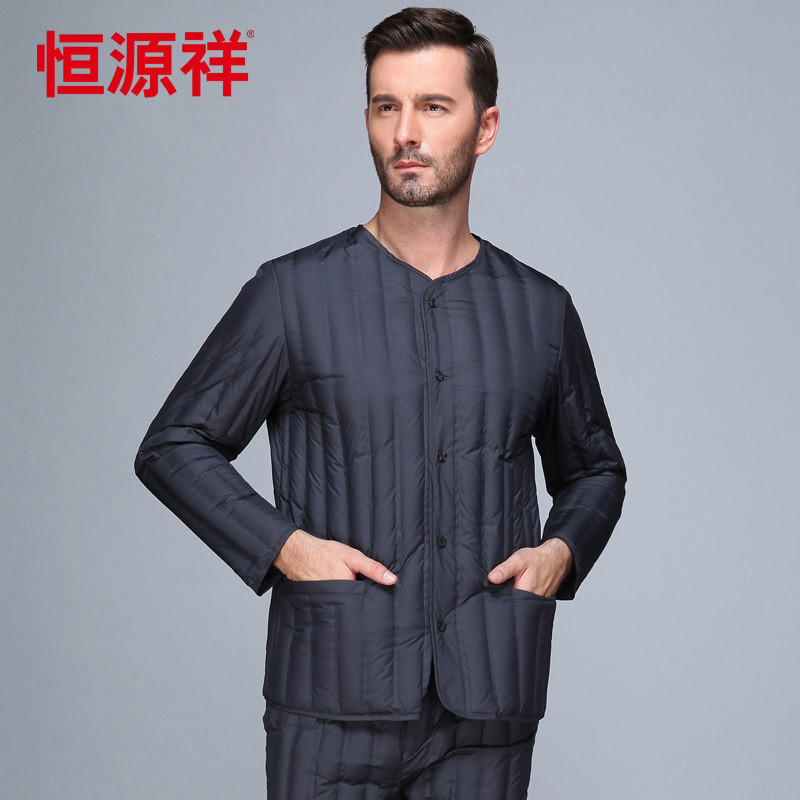 恒源祥 冬装中老年人轻薄羽绒服男内胆居家保暖内衣爸爸装羽绒内胆 190/104A/XXXXL 2231-7#灰色纯色