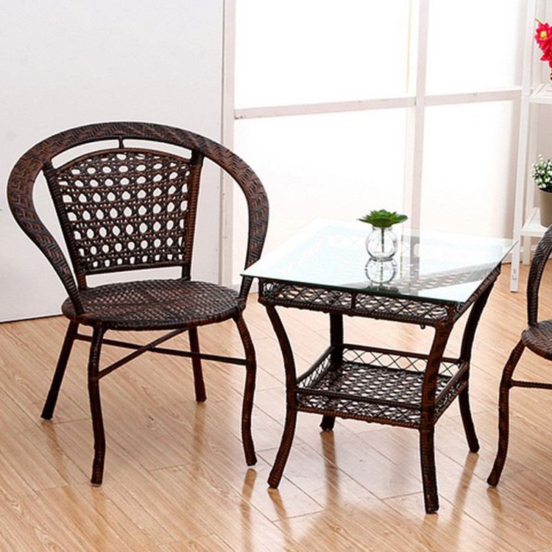 【京好】 藤椅子茶几三件套五件套组合 高档办公阳台休闲户外家具E79 咖啡色1桌1椅