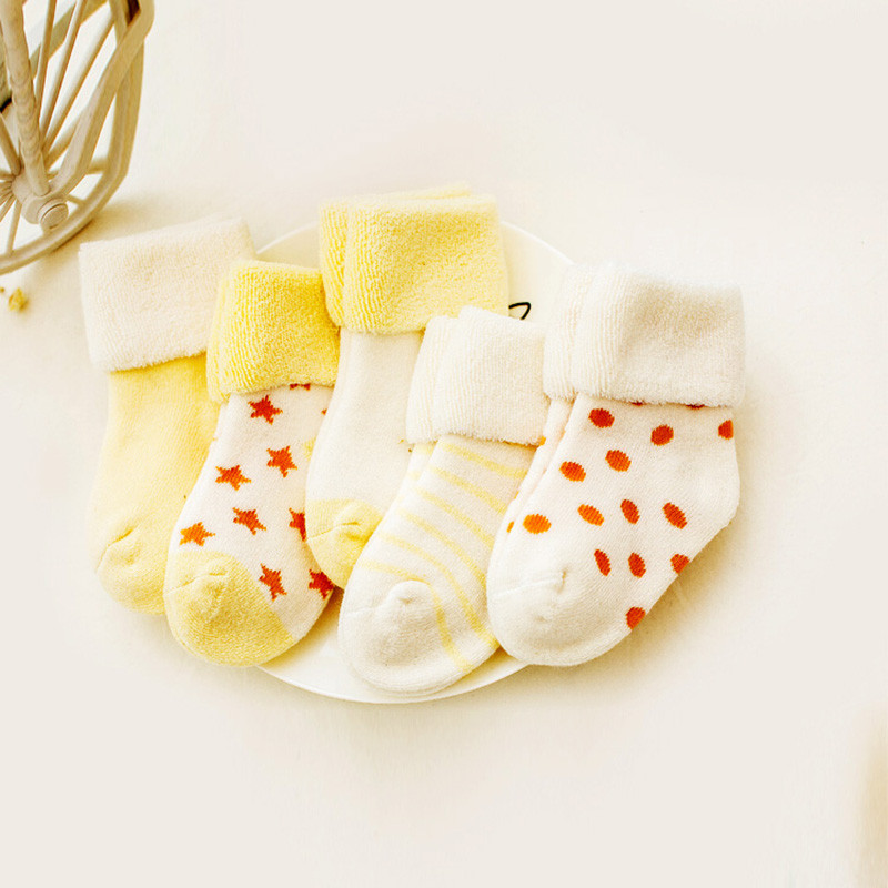 【5双装】婴儿毛圈毛巾袜 S码（0-6个月） 黄色5条装