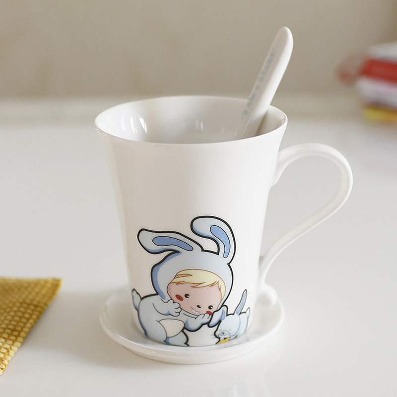 瓷物语创意水杯陶瓷马克杯萌系超可爱卡通12生肖杯子 生日礼物情侣杯猴(陶瓷盖)家用 兔