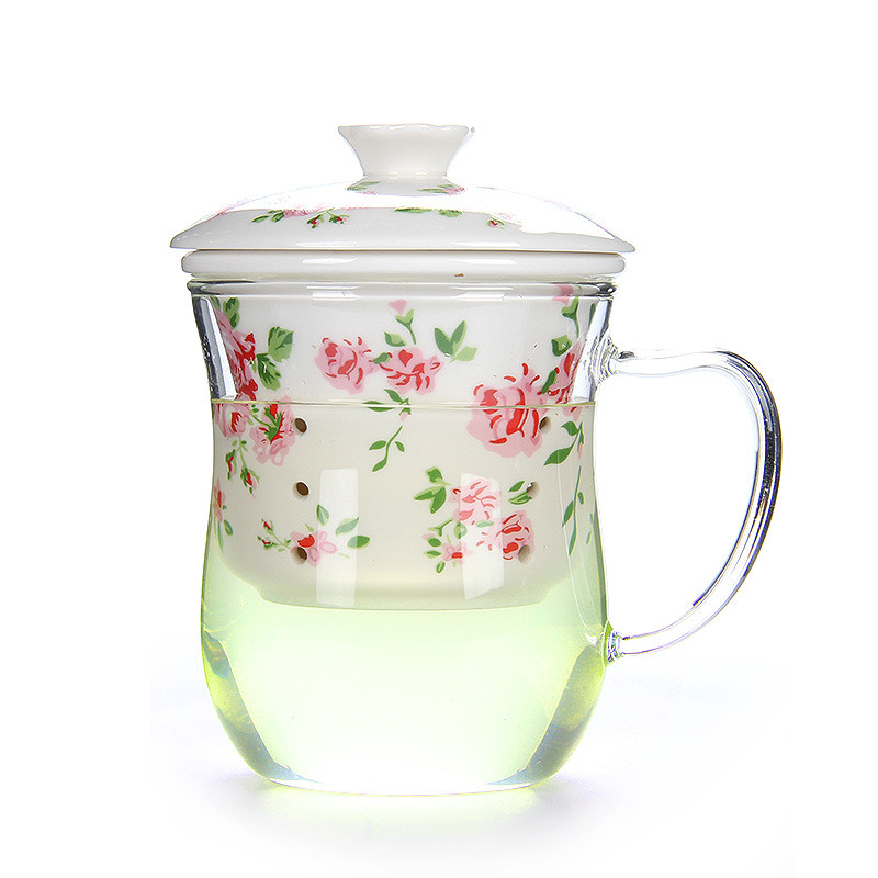 耐热玻璃杯手绘陶瓷内胆过滤茶杯透明水杯子办公泡茶杯中国风陶瓷杯子