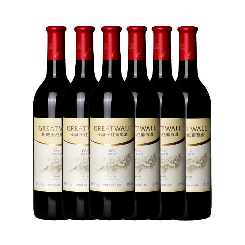 长城烟台蓬莱产区红酒 金装G1解百纳干红葡萄酒750ml*6整箱装