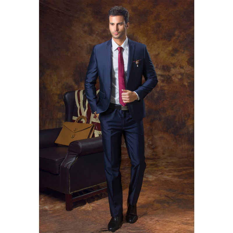 2016新款结婚西装男士戗驳领修身蓝色一粒单排扣时尚都市西服男套装新郎 48码 蓝色