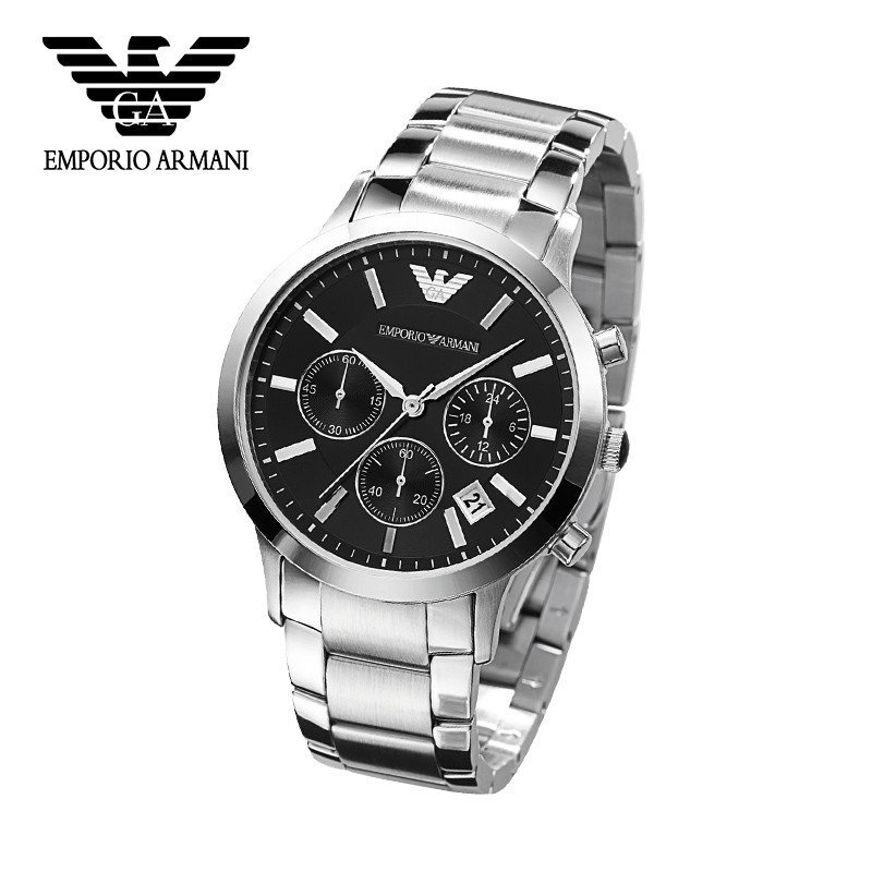 EMPORIO.ARMANI阿玛尼男士手表时尚休闲手表男士皮带男表小表盘石英表三眼多功能大三针带日历款男表4VXF9 AR2434