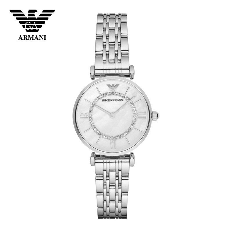 ARMANI阿玛尼手表女士手表时尚休闲手表女士女款腕表女表钢带防水石英表指针式精钢表带母贝表盘进口手表AI3BH AR1908