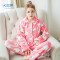 冬季女士法兰绒开扣睡衣女加厚保暖卡通小绵羊家居服套装 M CX-开扣绵羊绒