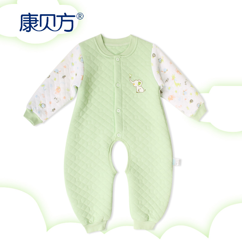 康贝方 婴儿内衣新生儿衣服 夹棉加厚保暖哈衣连体衣 男女宝宝秋冬爬服#2636 66#（适合身高62cm-68cm） 2636绿色