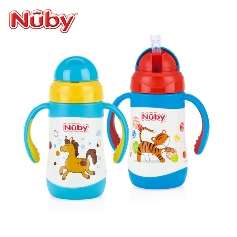 努比(Nuby) 儿童宝宝不锈钢真空保温吸管杯 280ml 便携小马