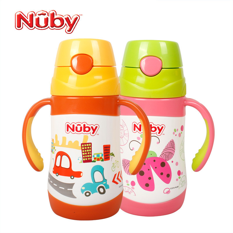 Nuby/努比 新款宝宝儿童不锈钢真空按键式保温杯吸管杯水杯280ml汽车