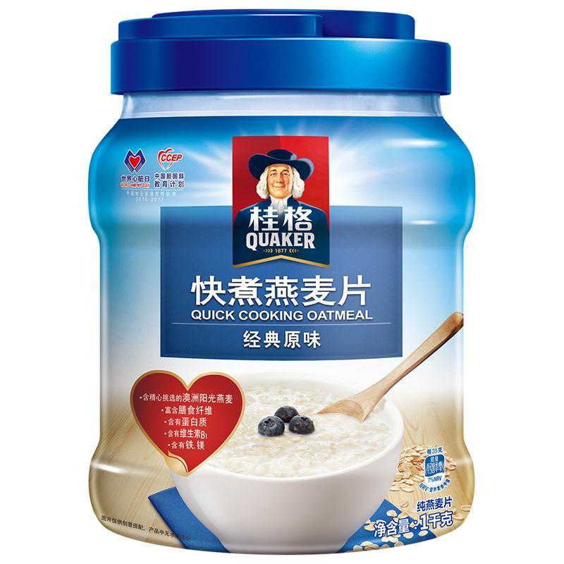 【苏宁超市】桂格（Quaker）早餐谷物 膳食纤维 快煮燕麦片（非即食）1000克 罐装 新老包装交替发货